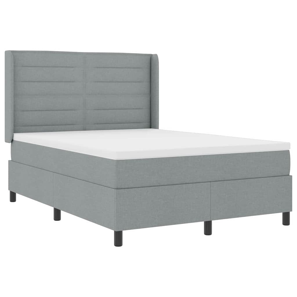 LED Box Spring Ágy matracmal Világosszürke 140 x 190 cm szövet