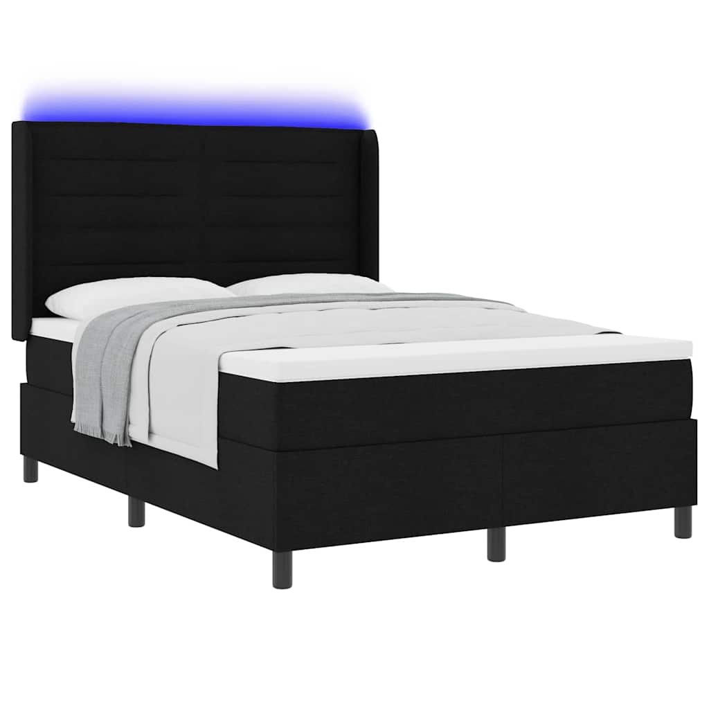 LED Box Spring Ágy matracmal Fekete 140 x 190 cm szövet