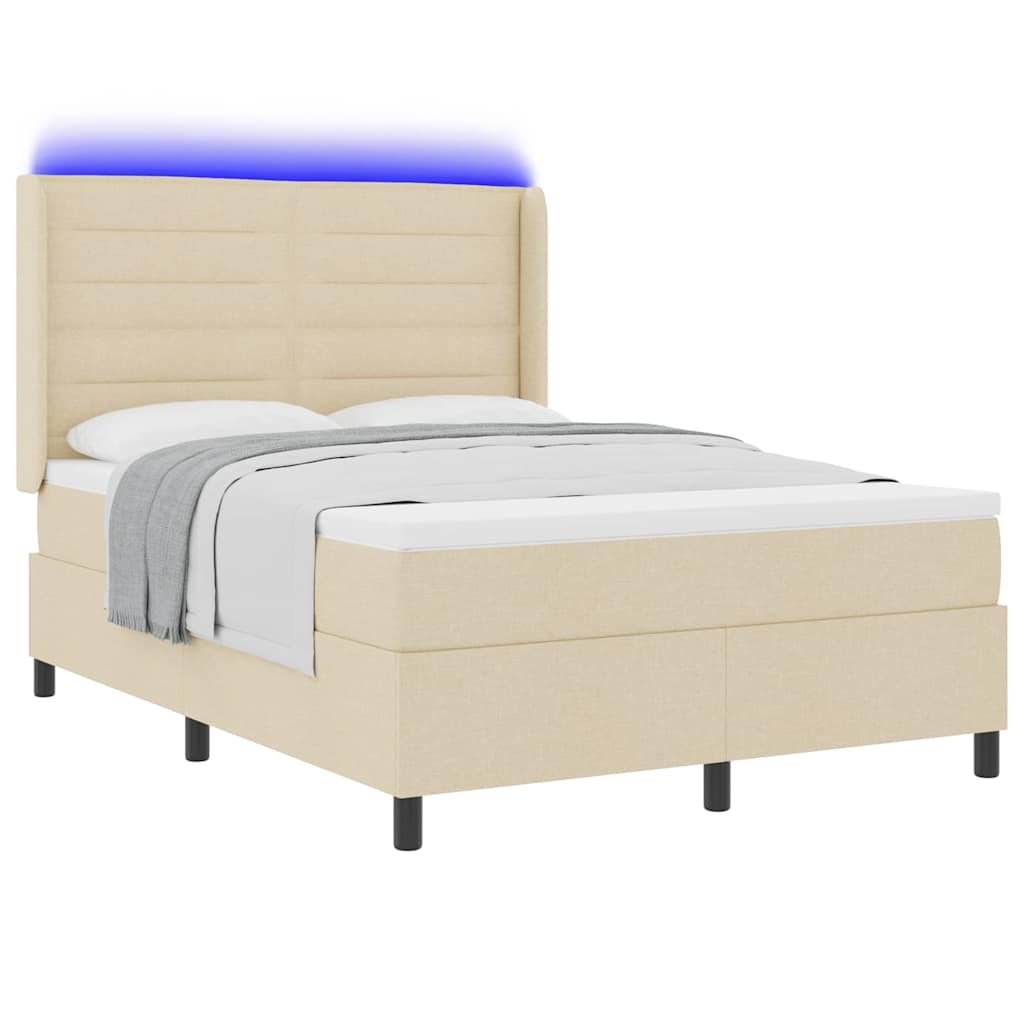 LED Box Spring Ágy matracmal Krém 140 x 190 cm szövet
