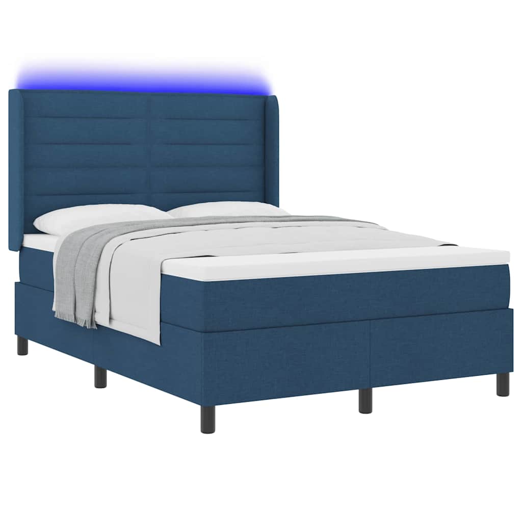 LED Box Spring Ágy fejtámlával Kék 140 x 190 cm szövet