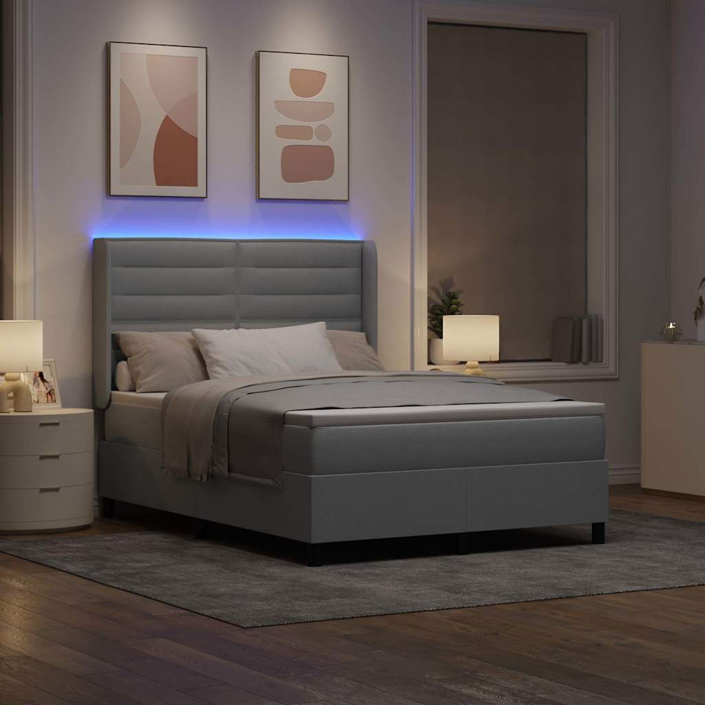 LED Box Spring Ágy matracmal Világosszürke 140 x 200 cm szövet