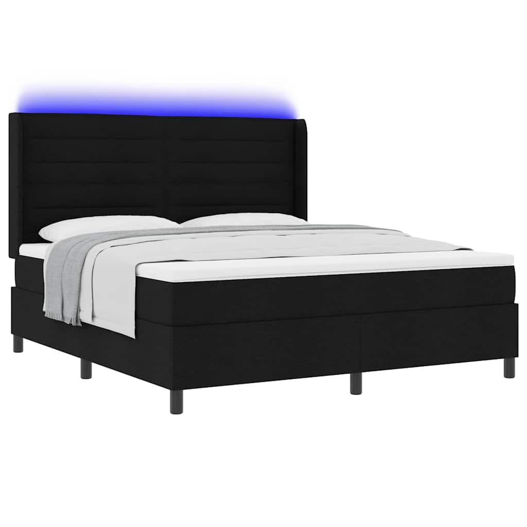 LED Box Spring Ágy matracmal Fekete 180 x 200 cm szövet