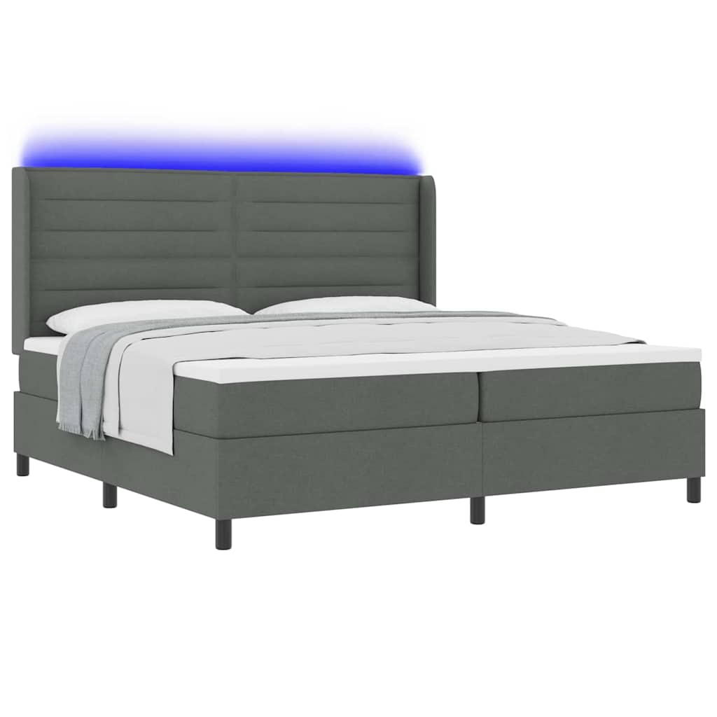 LED Box Spring Ágy matracmal Sötétszürke 200 x 200 cm szövet