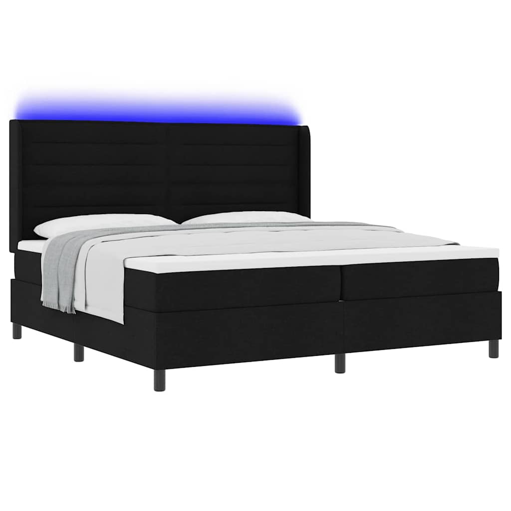 LED Box Spring Ágy matracmal Fekete 200 x 200 cm szövet
