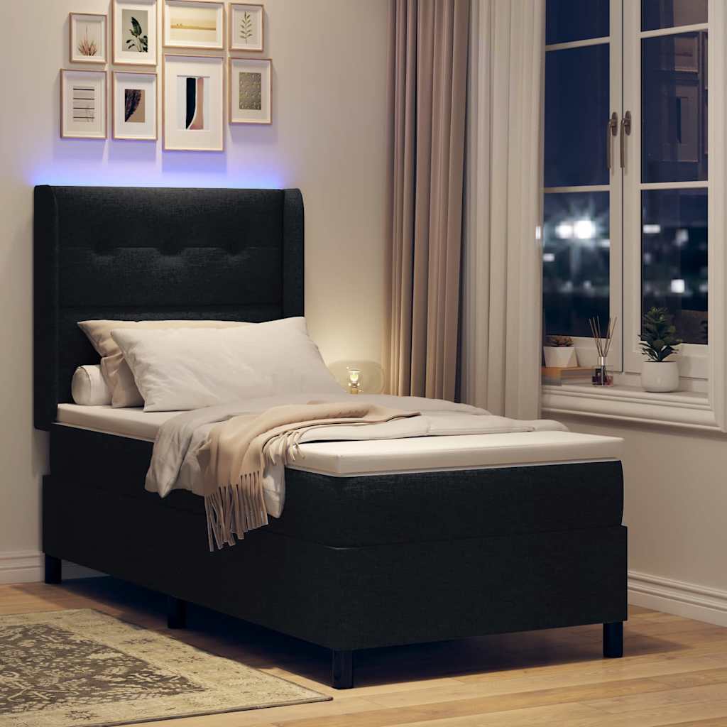 LED Box Spring Ágy fejtámlával Fekete 80 x 200 cm szövet