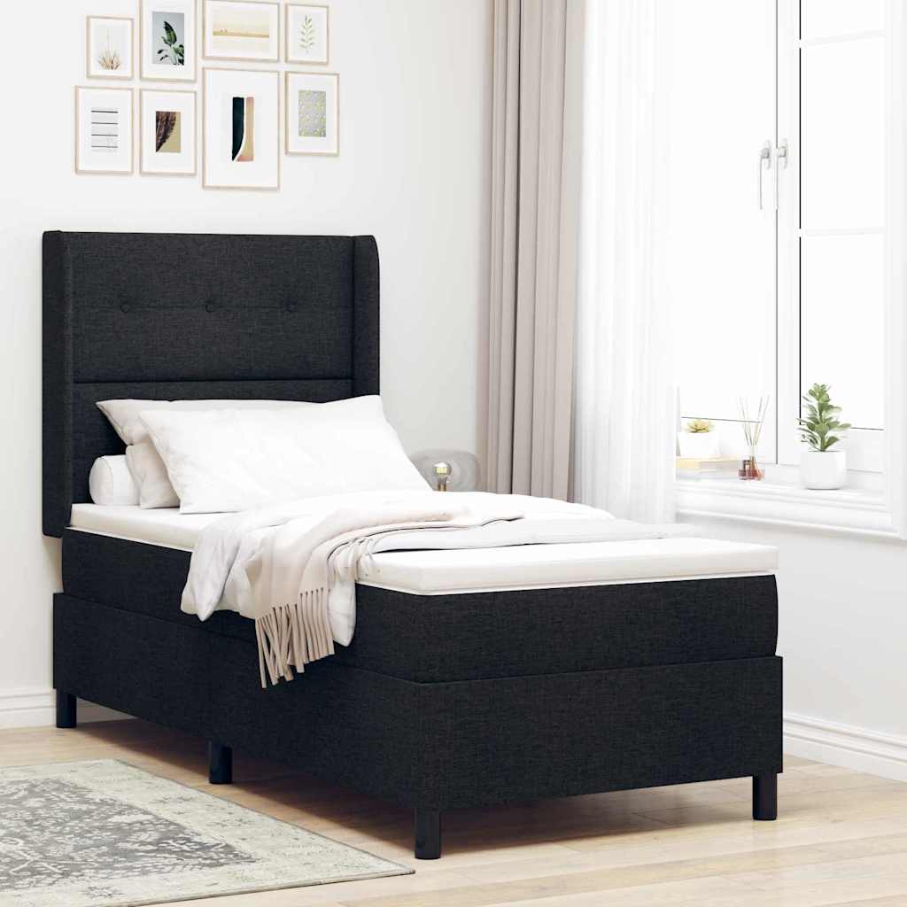 LED Box Spring Ágy fejtámlával Fekete 80 x 200 cm szövet