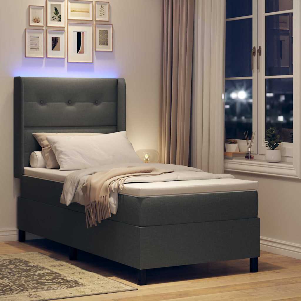 LED Box Spring Ágy fejtámlával Sötétszürke 90 x 190 cm szövet