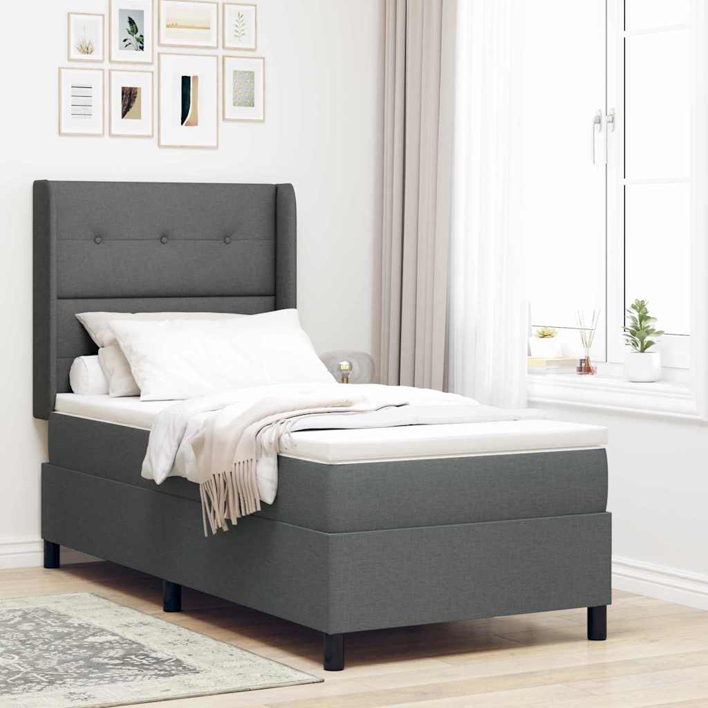 LED Box Spring Ágy fejtámlával Sötétszürke 90 x 190 cm szövet
