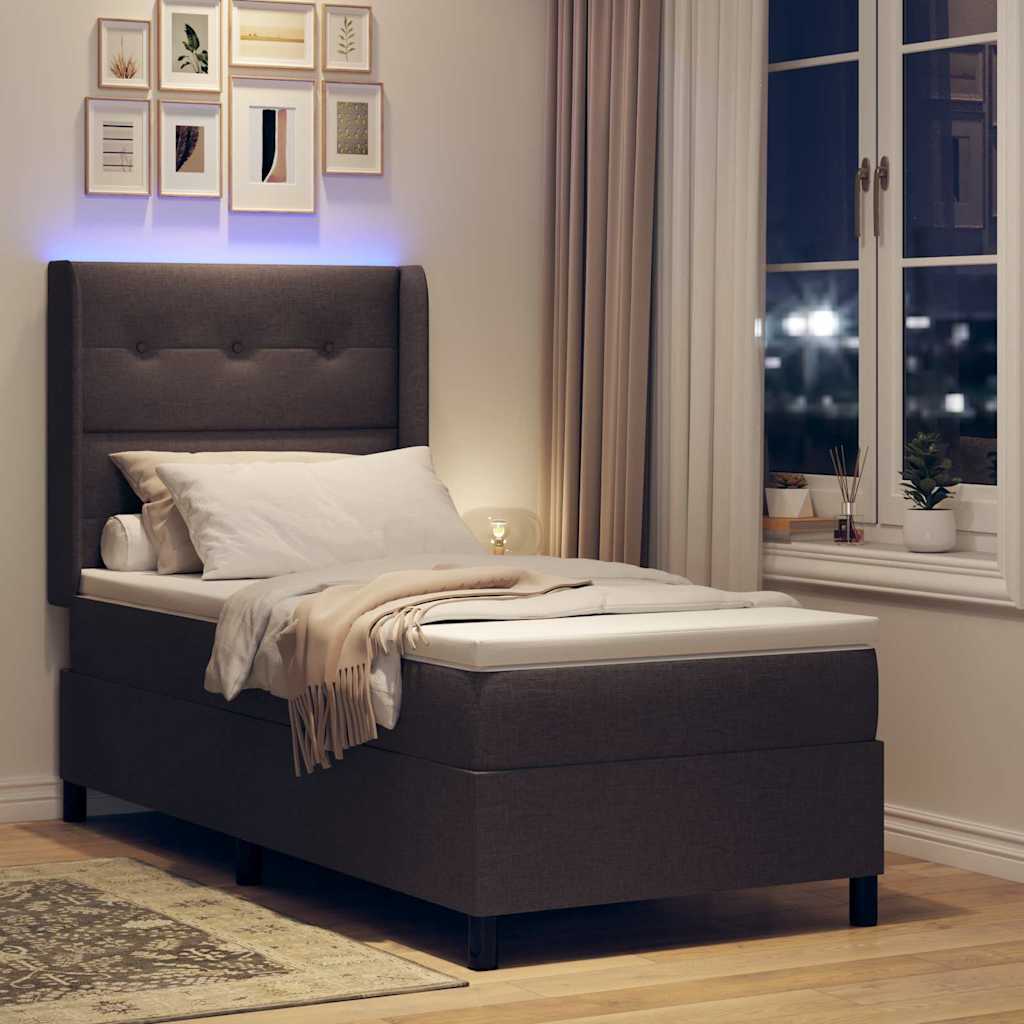 LED Box Spring Ágy fejtámlával Sötét Barna 90 x 190 cm szövet
