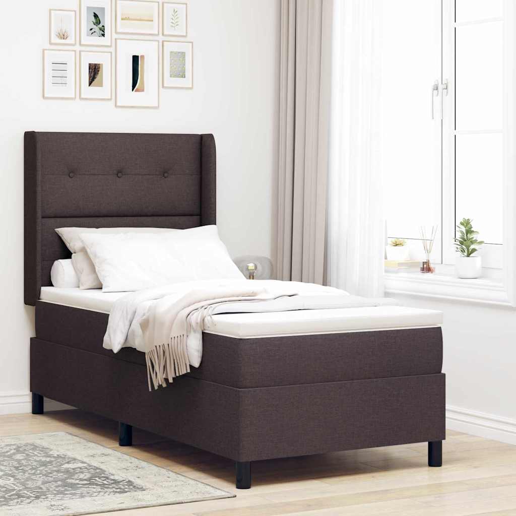 LED Box Spring Ágy fejtámlával Sötét Barna 90 x 190 cm szövet