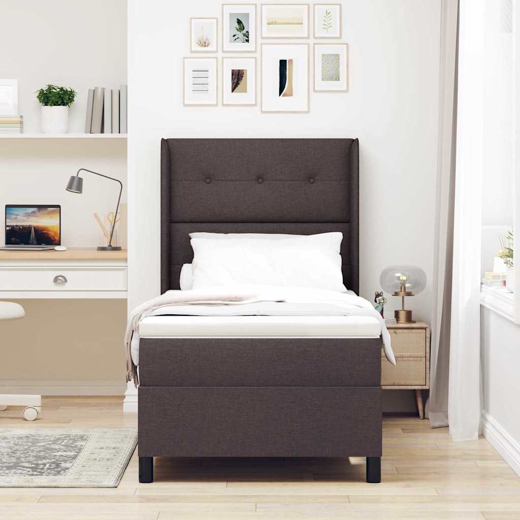 LED Box Spring Ágy fejtámlával Sötét Barna 90 x 190 cm szövet