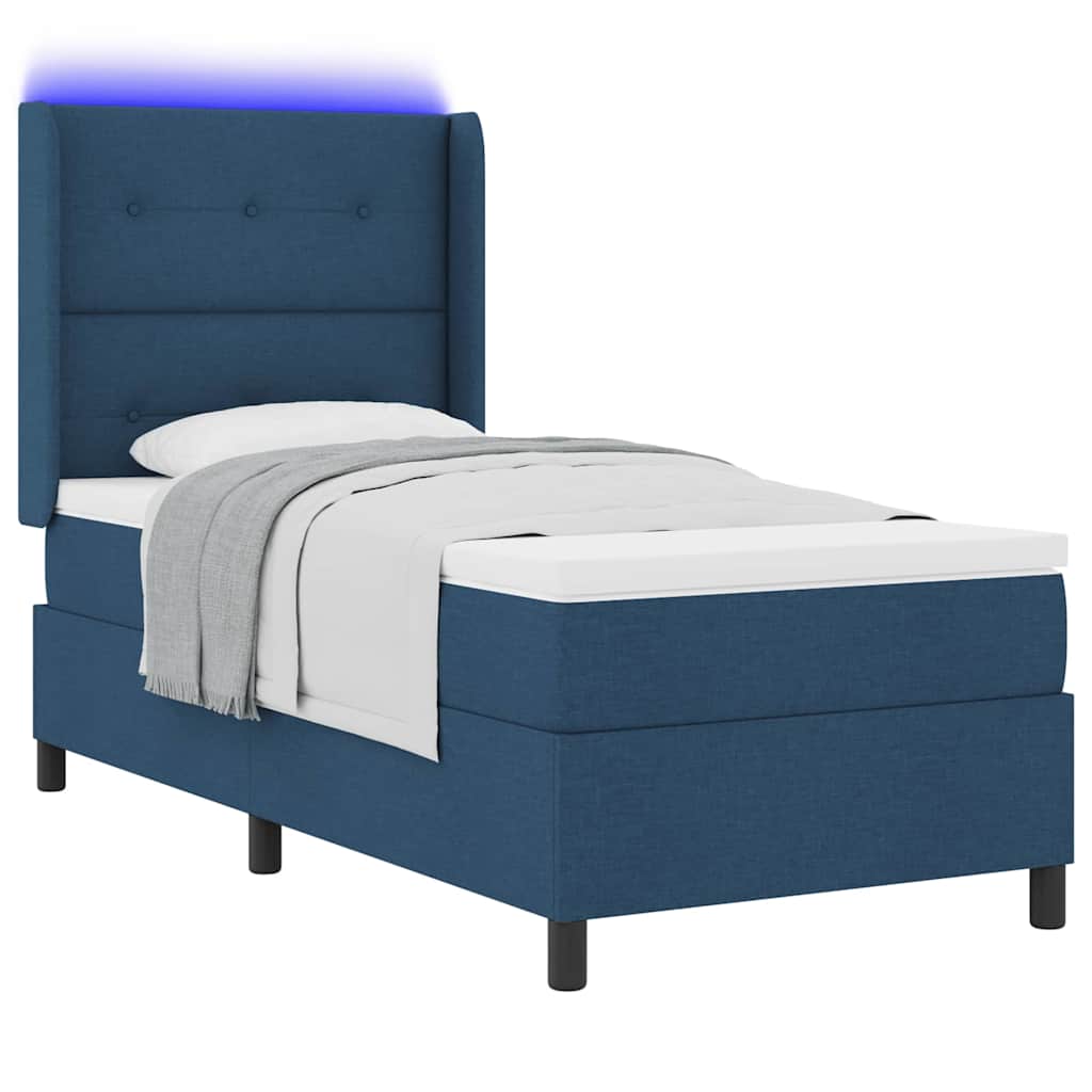 LED Box Spring Ágy fejtámlával Kék 90 x 190 cm szövet