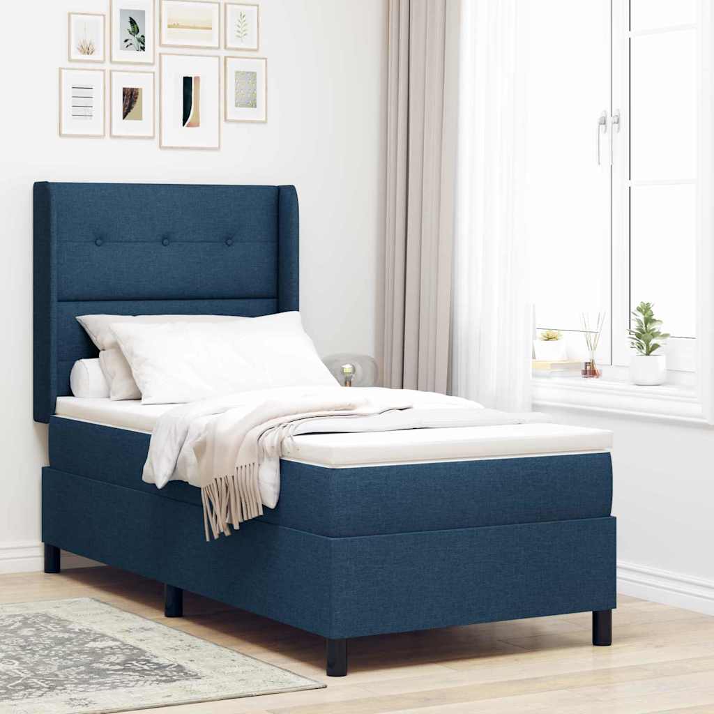 LED Box Spring Ágy fejtámlával Kék 90 x 200 cm szövet
