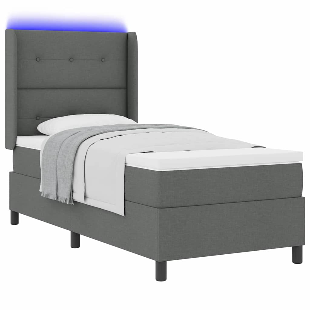 LED Box Spring Ágy fejtámlával Sötétszürke 100 x 200 cm szövet