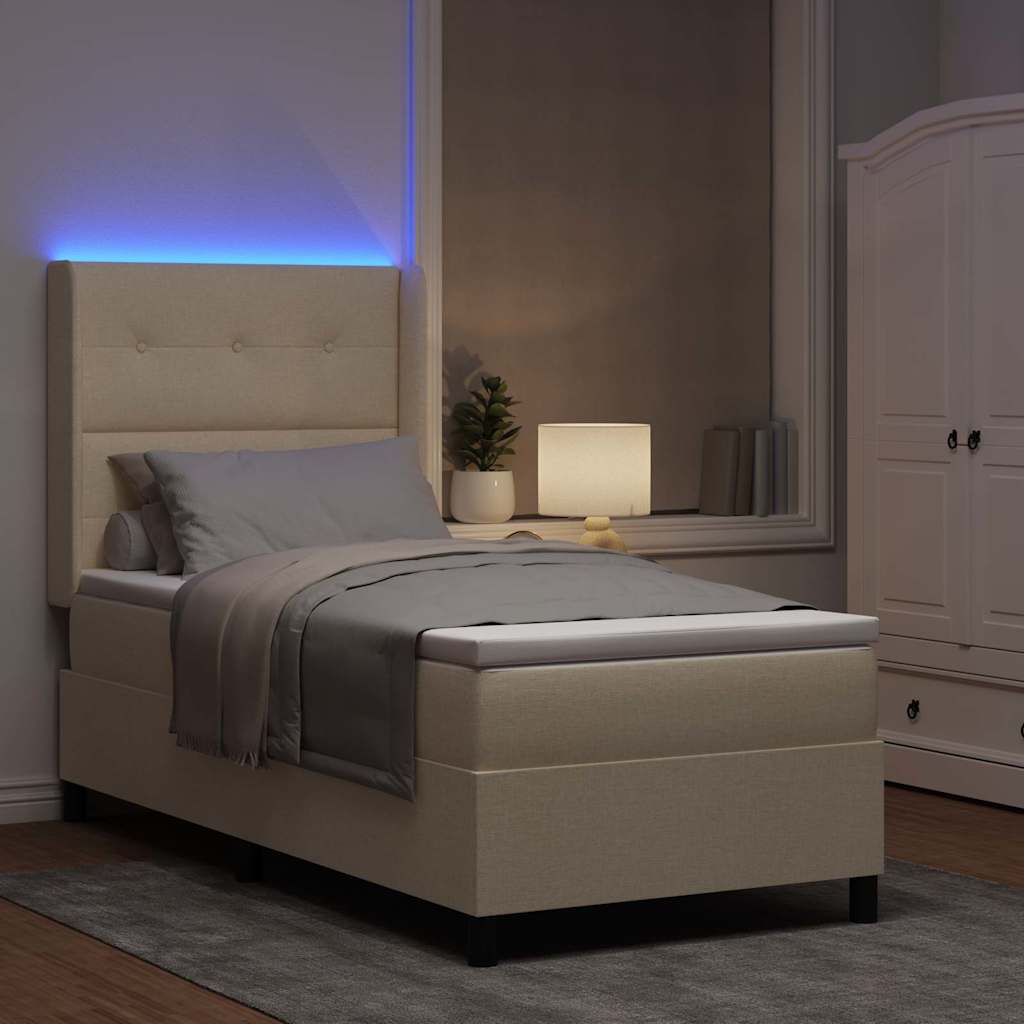 LED Box Spring Ágy párnával Krém 100 x 200 cm szövet