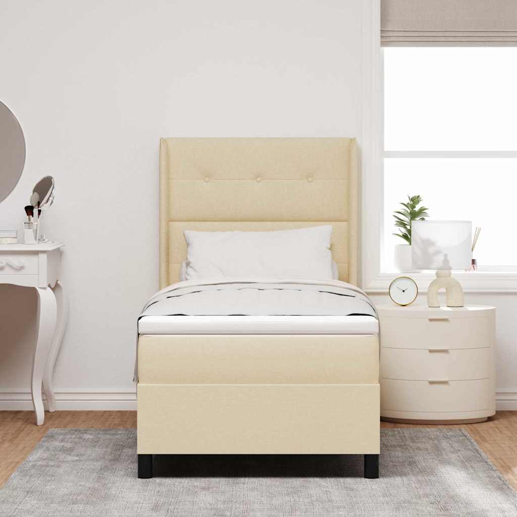LED Box Spring Ágy párnával Krém 100 x 200 cm szövet