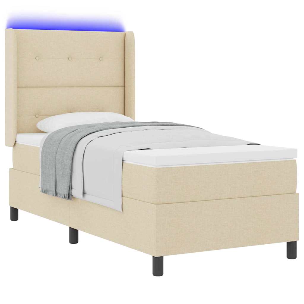 LED Box Spring Ágy párnával Krém 100 x 200 cm szövet
