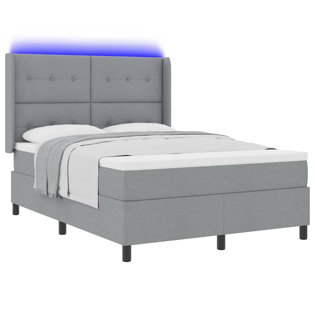 LED Box Spring Ágy Világosszürke 140 x 190 cm szövet