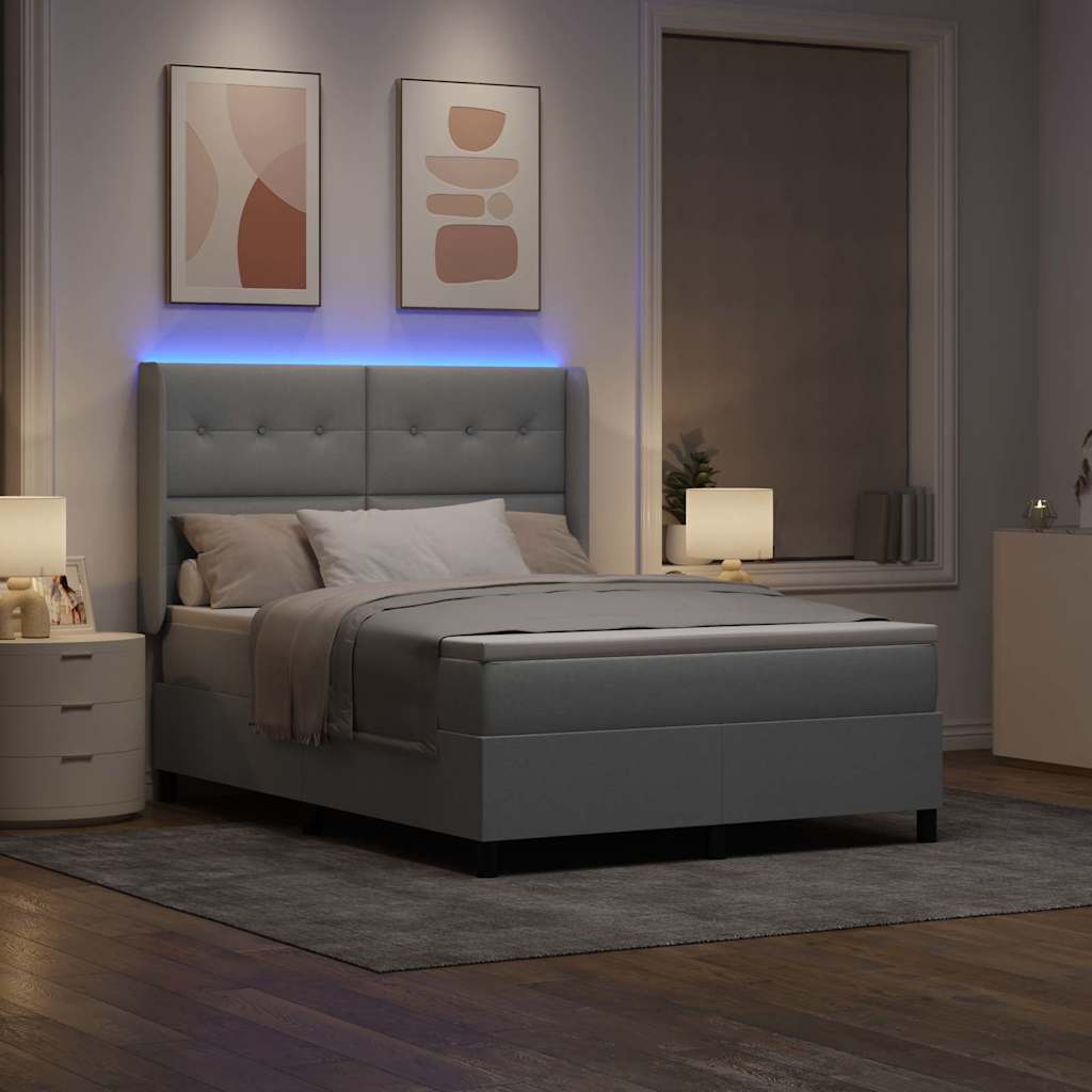 LED Box Spring Ágy Világosszürke 140 x 200 cm szövet