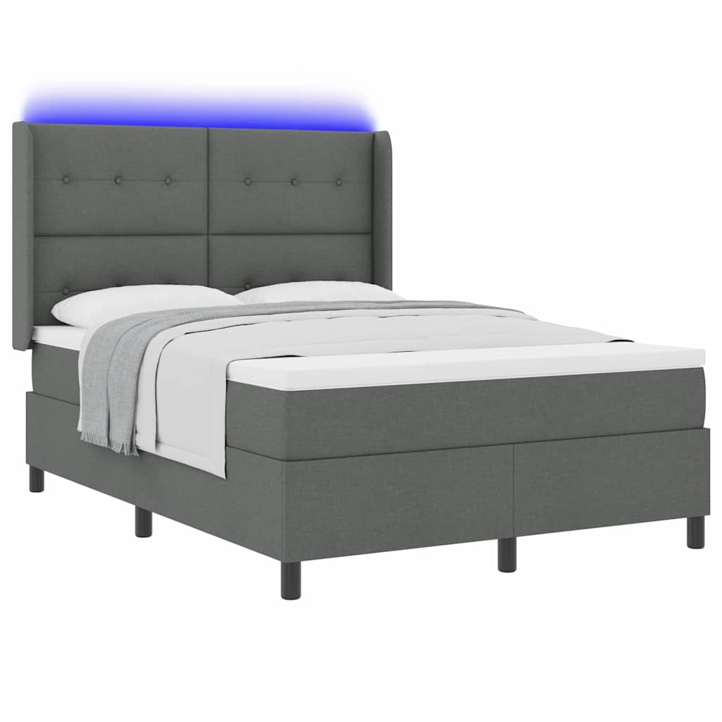LED Box Spring Ágy fejtámlával Sötétszürke 140 x 200 cm szövet