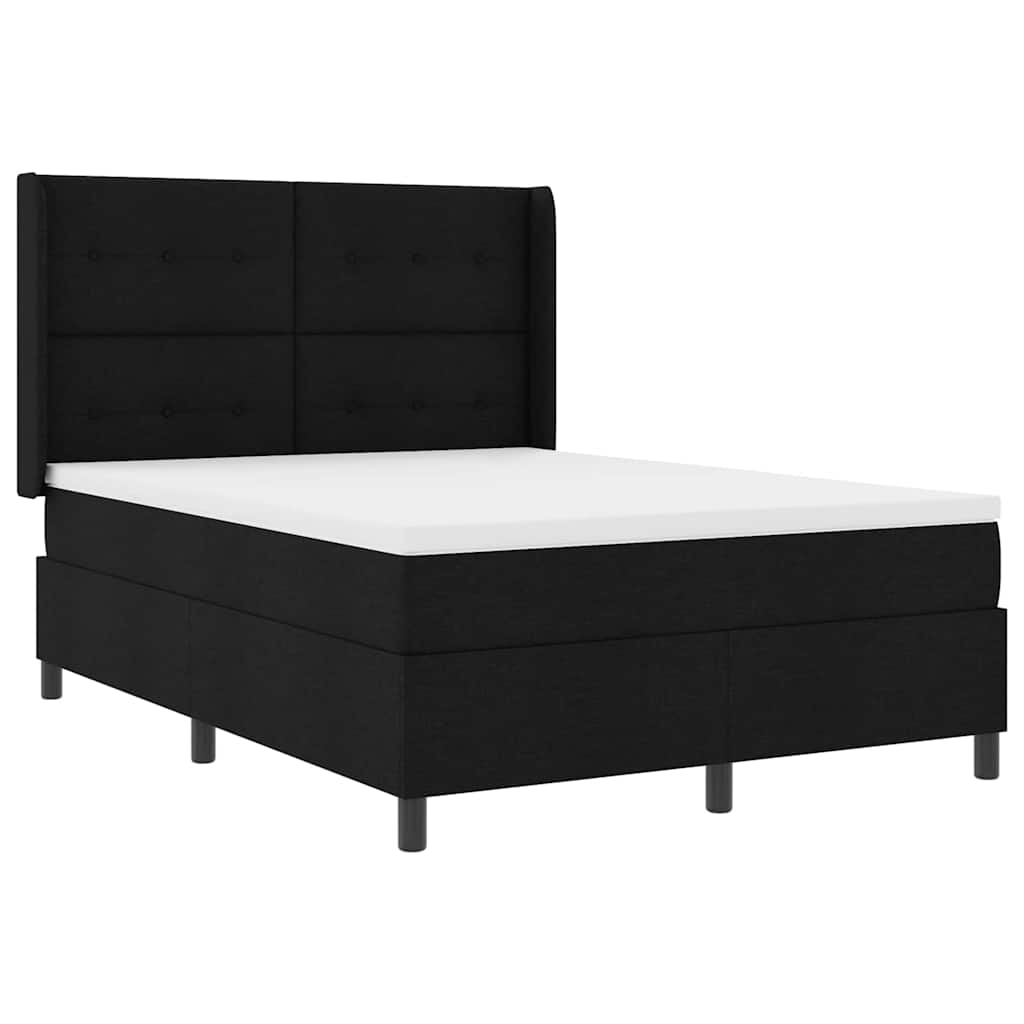 LED Box Spring Ágy fejtámlával Fekete 140 x 200 cm szövet