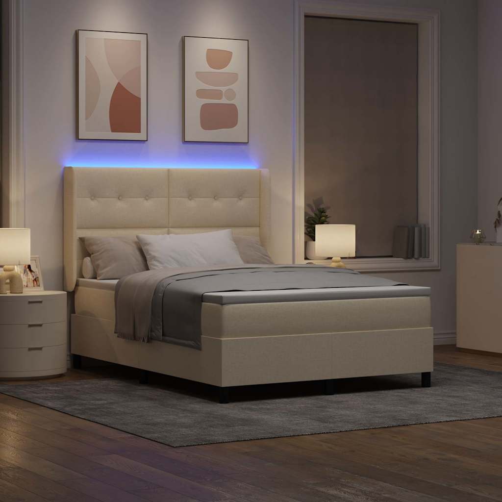 LED Box Spring Ágy fejtámlával Krém 160 x 200 cm szövet