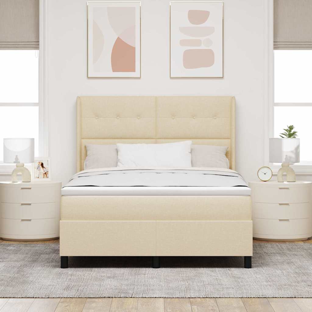 LED Box Spring Ágy fejtámlával Krém 160 x 200 cm szövet
