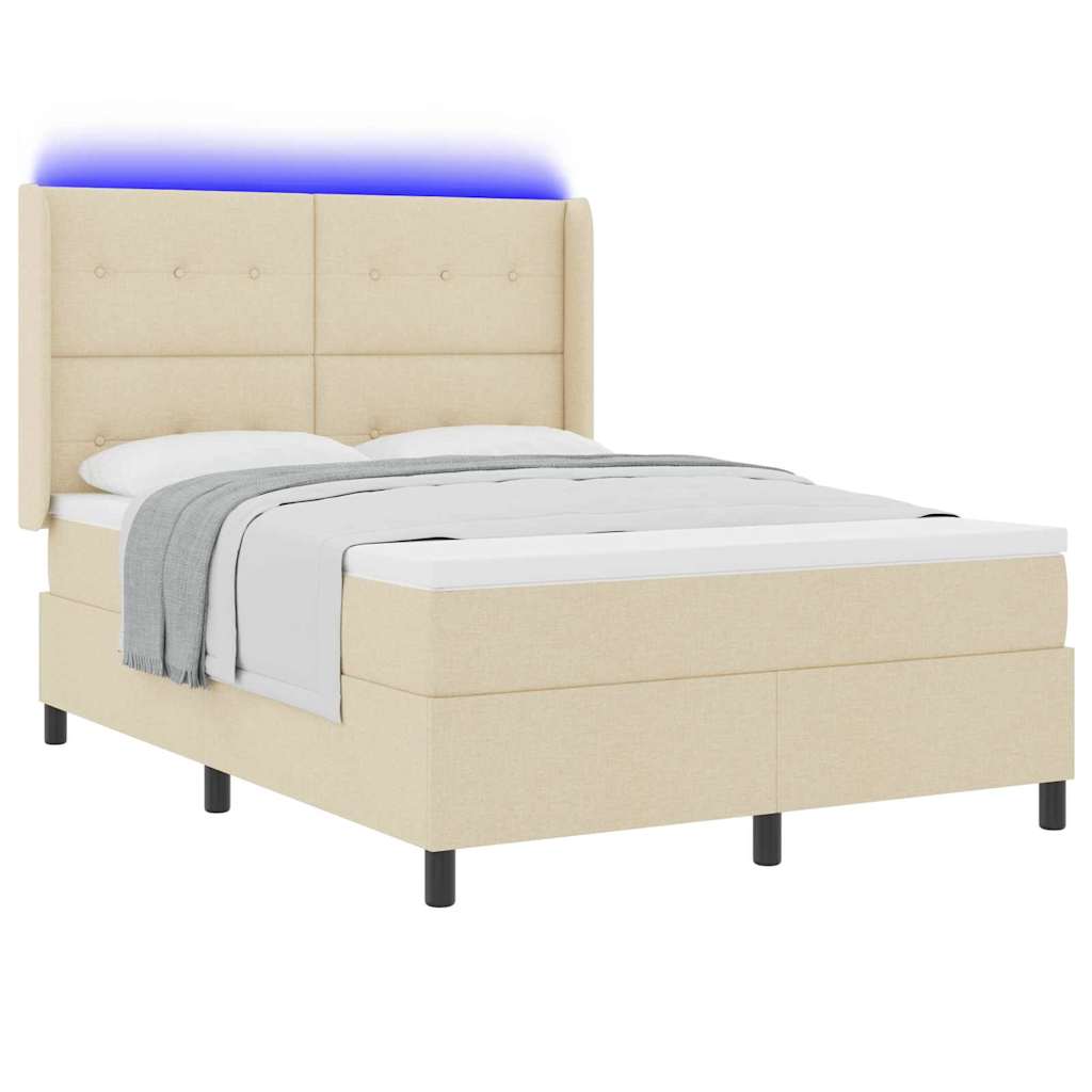 LED Box Spring Ágy fejtámlával Krém 160 x 200 cm szövet
