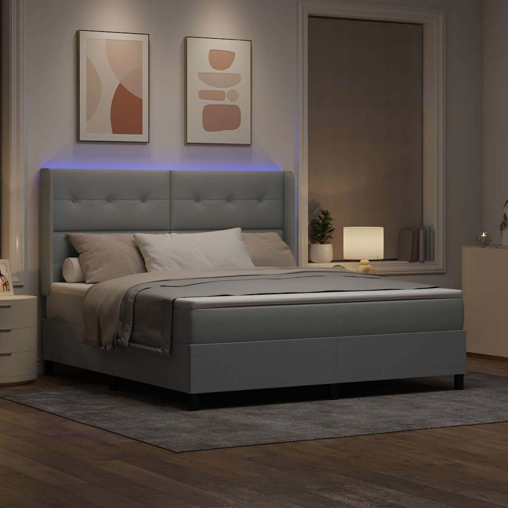 LED Box Spring Ágy Világosszürke 180 x 200 cm szövet