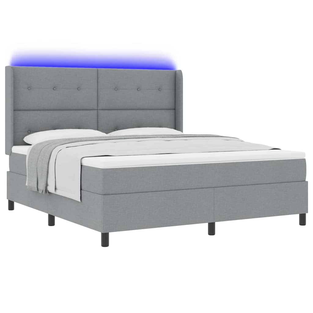 LED Box Spring Ágy Világosszürke 180 x 200 cm szövet