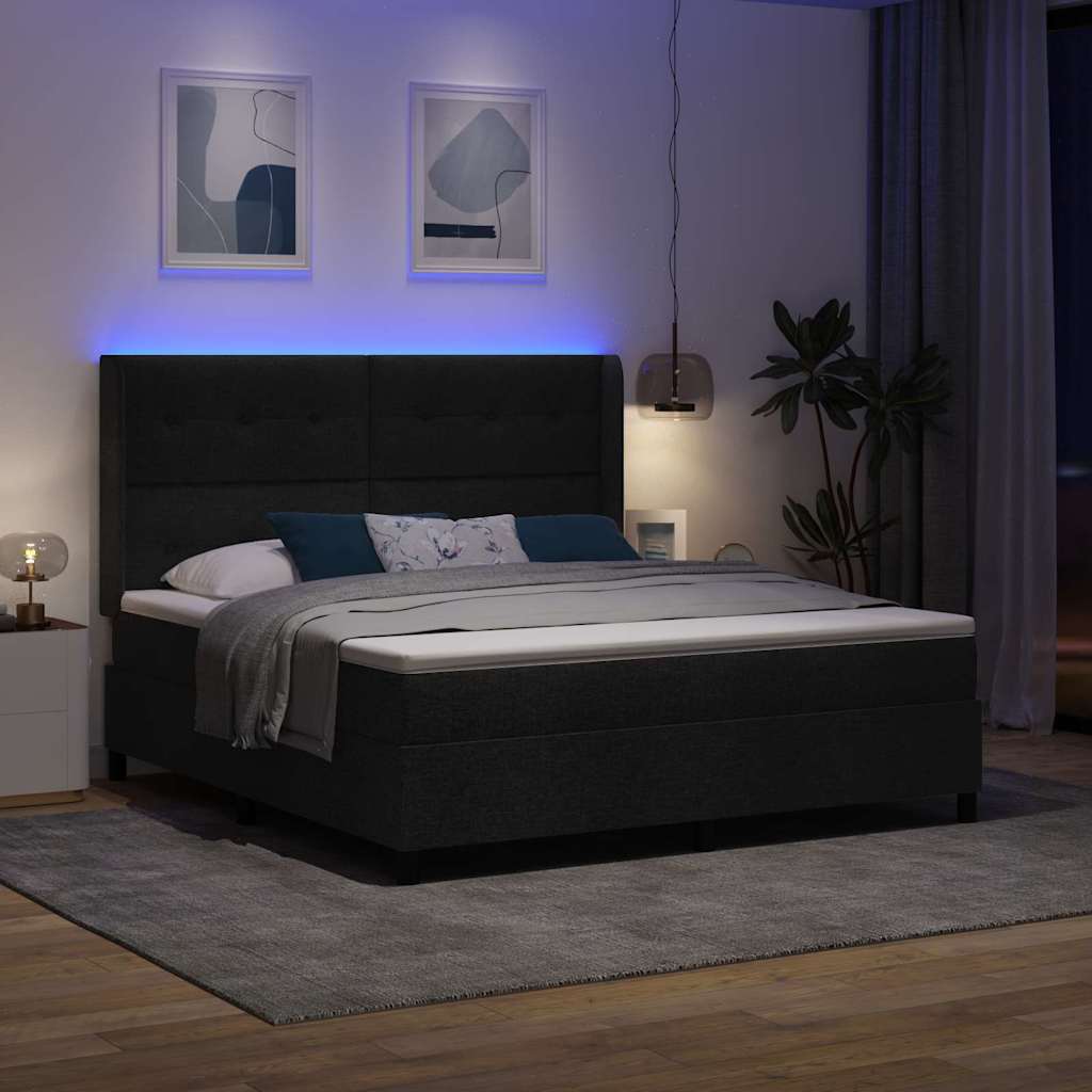 LED Box Spring Ágy fejtámlával Fekete 180 x 200 cm szövet
