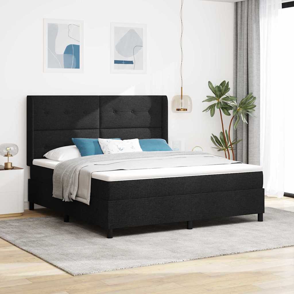 LED Box Spring Ágy fejtámlával Fekete 180 x 200 cm szövet