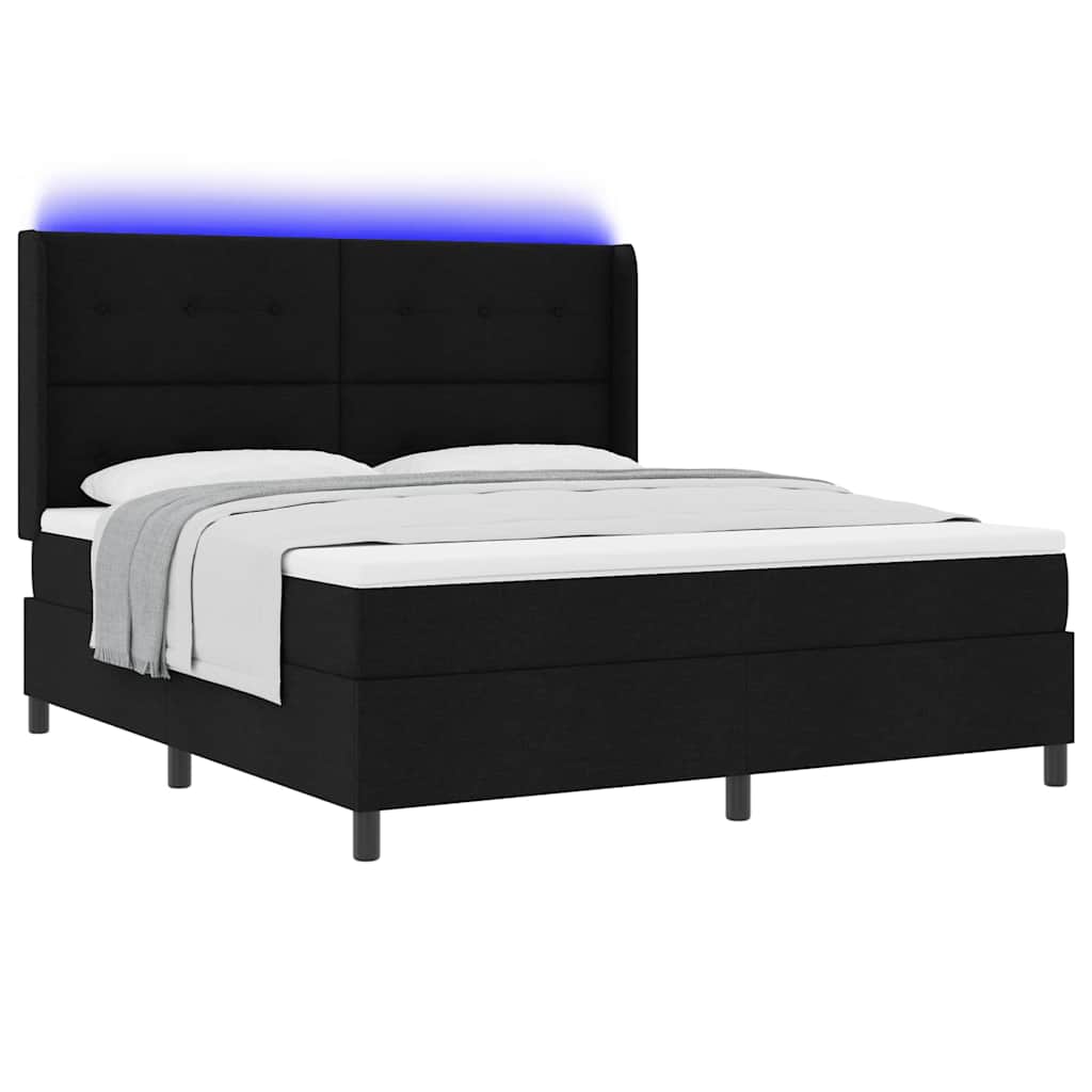 LED Box Spring Ágy fejtámlával Fekete 180 x 200 cm szövet