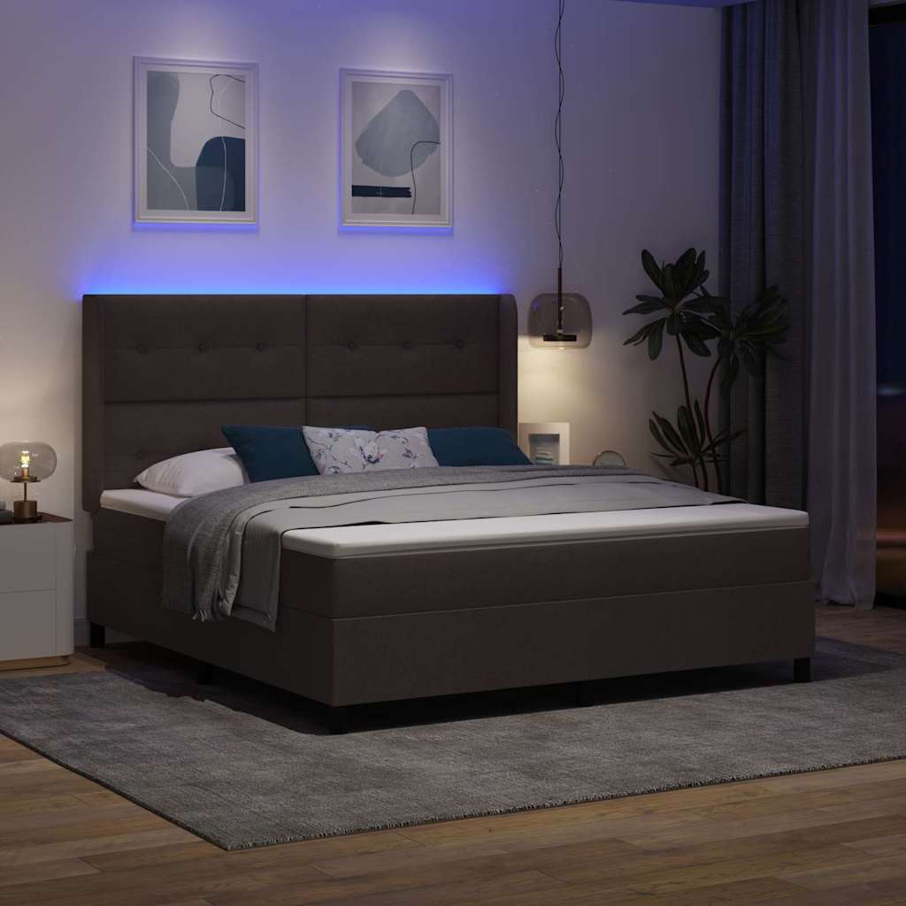 LED Box Spring Ágy fejtámlával Sötét Barna 180 x 200 cm szövet