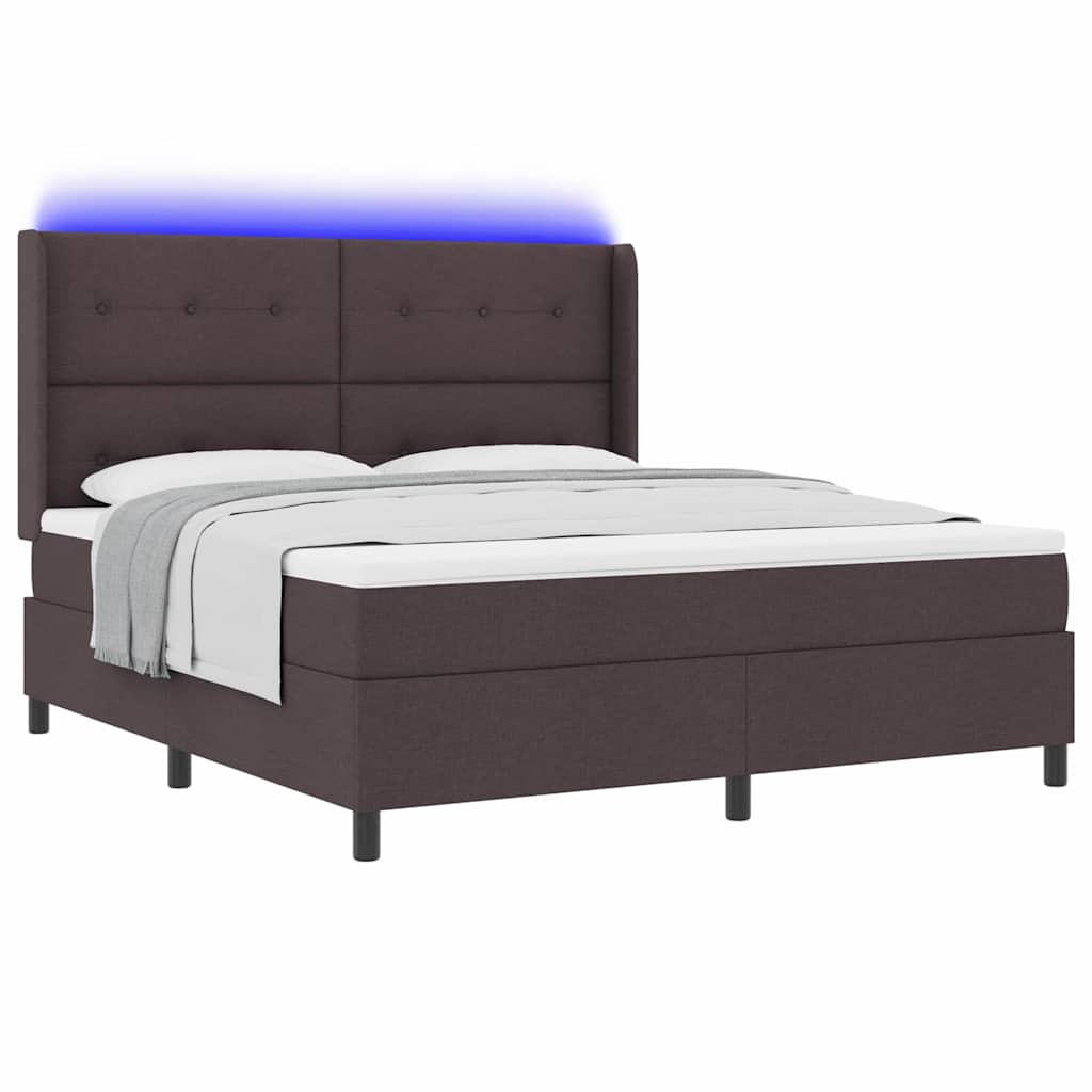 LED Box Spring Ágy fejtámlával Sötét Barna 180 x 200 cm szövet