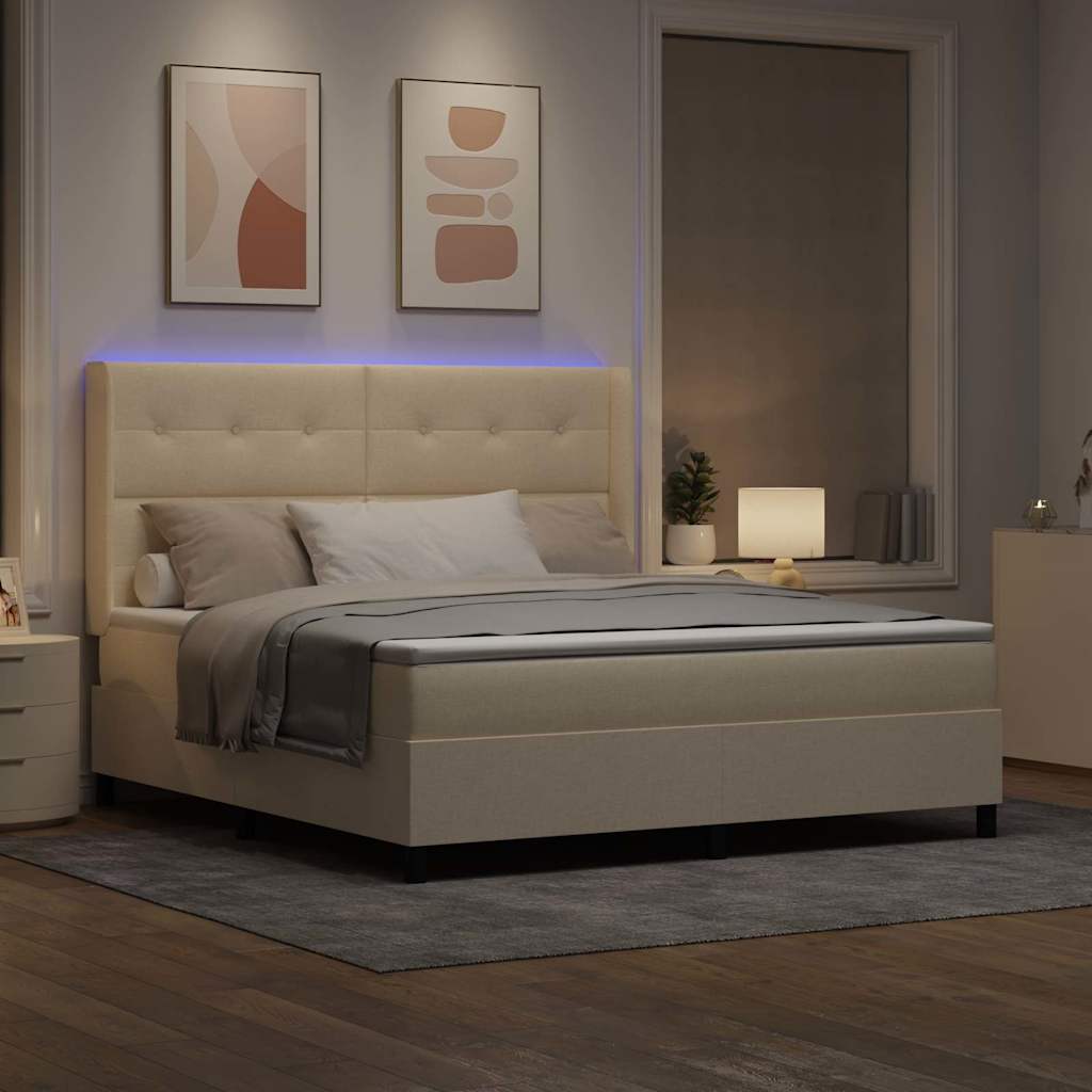LED Box Spring Ágy fejtámlával Krém 180 x 200 cm szövet