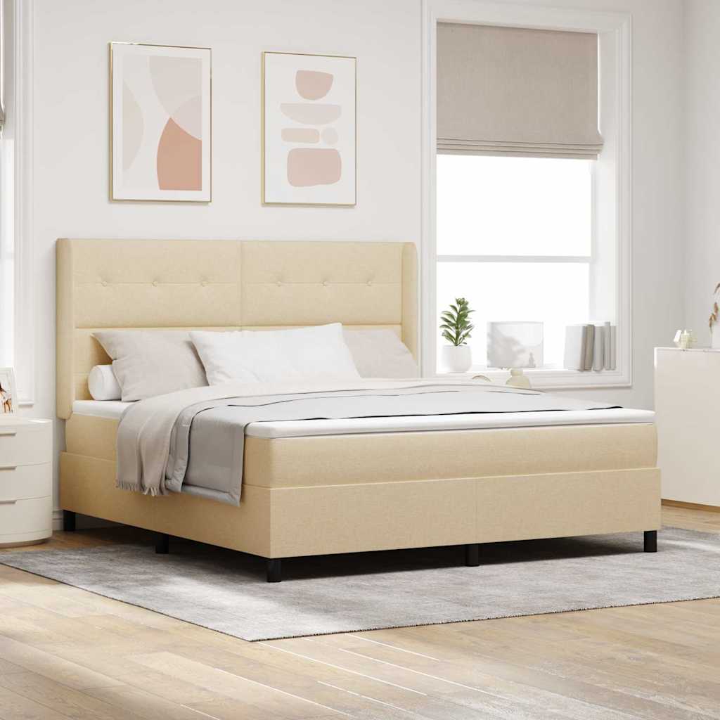 LED Box Spring Ágy fejtámlával Krém 180 x 200 cm szövet