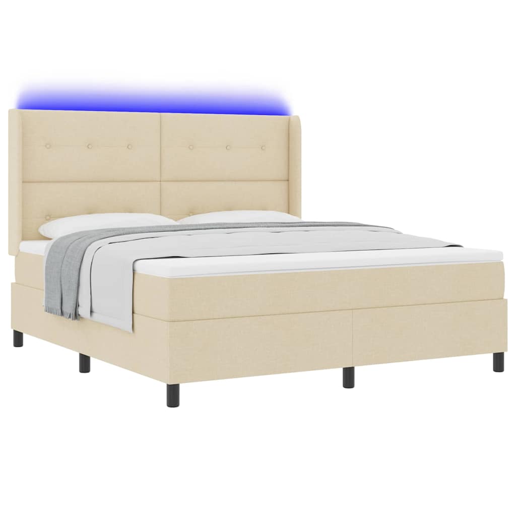 LED Box Spring Ágy fejtámlával Krém 180 x 200 cm szövet