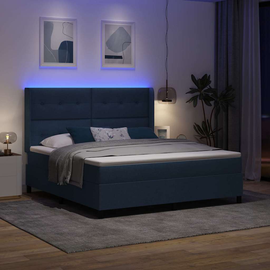 LED Box Spring Ágy fejtámlával Kék 180 x 200 cm szövet