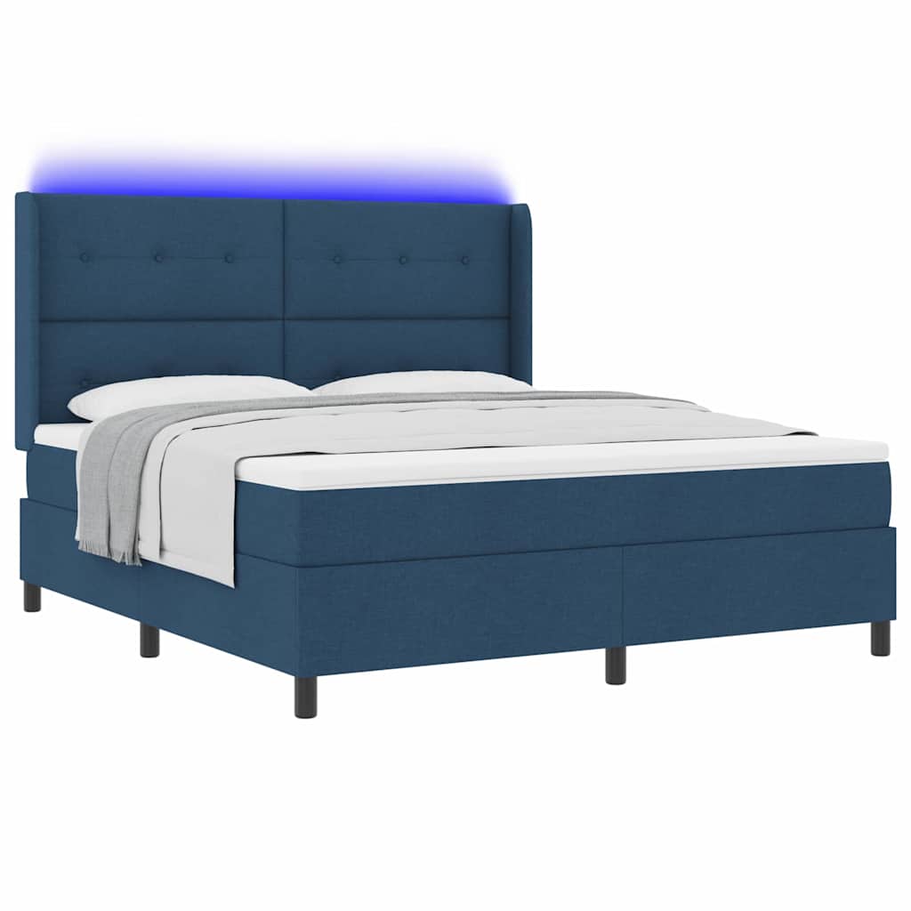 LED Box Spring Ágy fejtámlával Kék 180 x 200 cm szövet