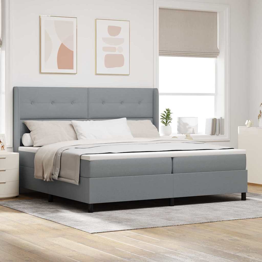 LED Box Spring Ágy Világosszürke 200 x 200 cm szövet