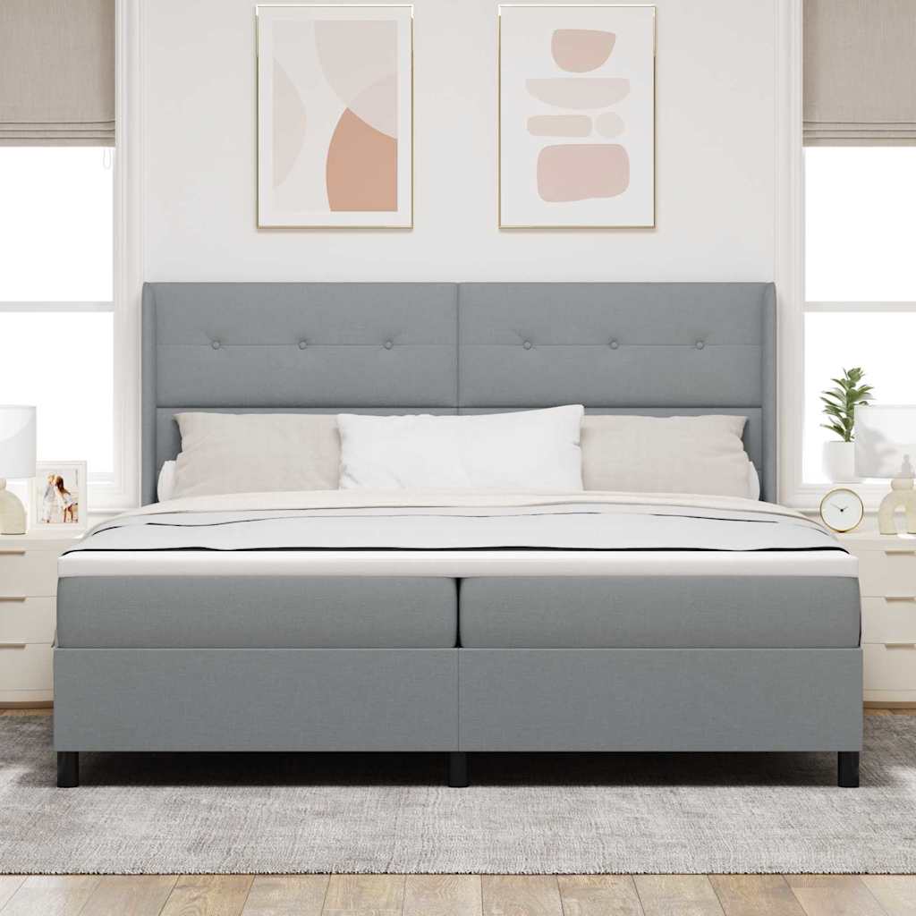 LED Box Spring Ágy Világosszürke 200 x 200 cm szövet