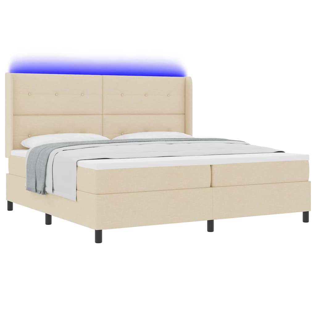 LED Box Spring Ágy fejtámlával Krém 200 x 200 cm szövet