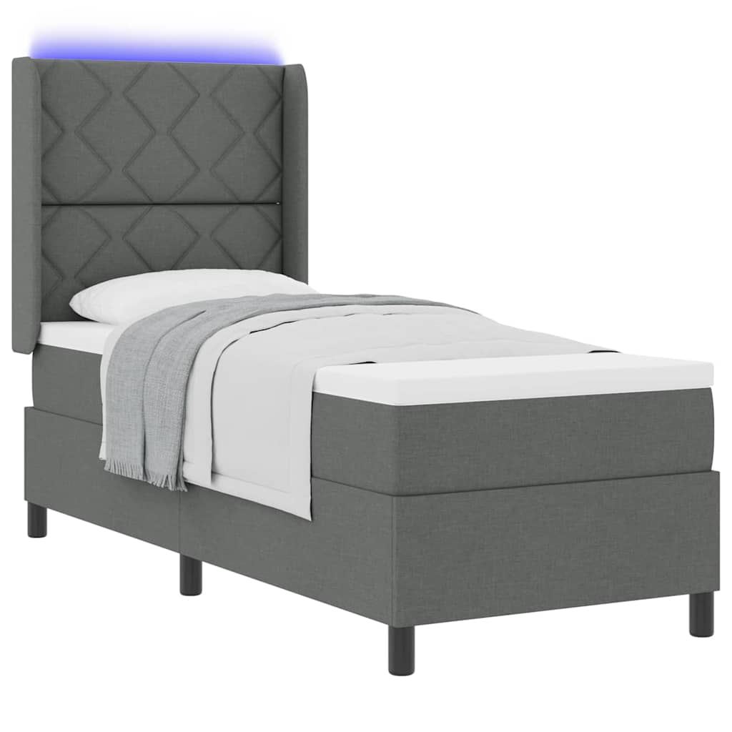 LED Box Spring Ágy fejtámlával Sötétszürke 80 x 200 cm szövet