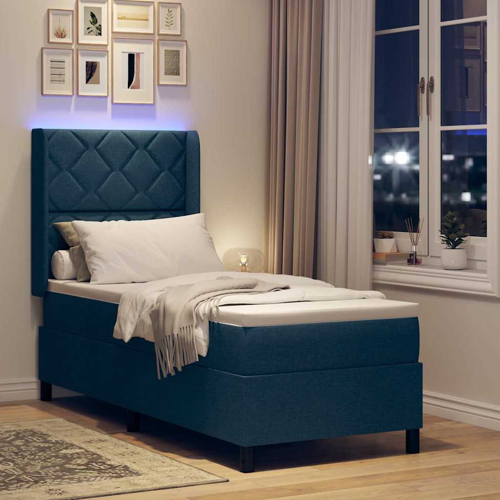 LED Box Spring Ágy fejtámlával Kék 80 x 200 cm szövet