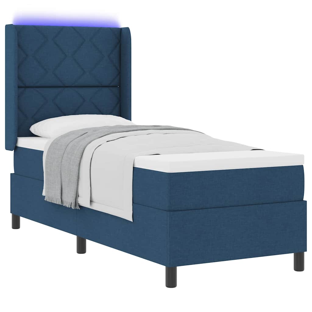 LED Box Spring Ágy fejtámlával Kék 80 x 200 cm szövet