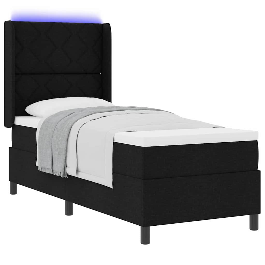 LED Box Spring Ágy fejtámlával Fekete 90 x 190 cm szövet