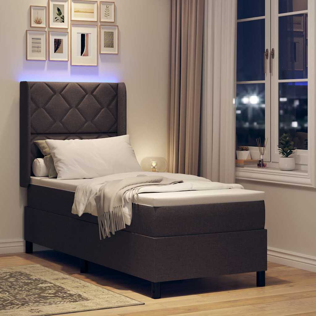 LED Box Spring Ágy fejtámlával Sötét Barna 90 x 190 cm szövet