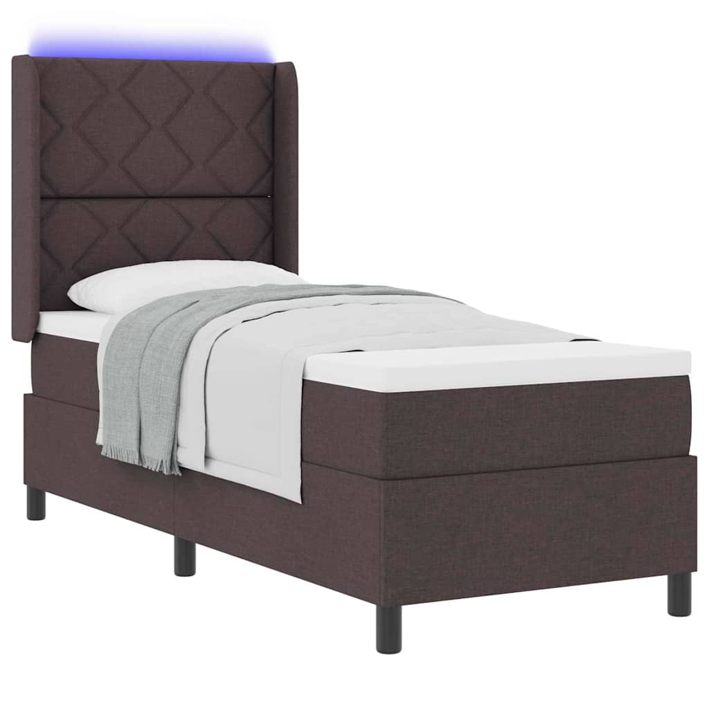 LED Box Spring Ágy fejtámlával Sötét Barna 90 x 190 cm szövet