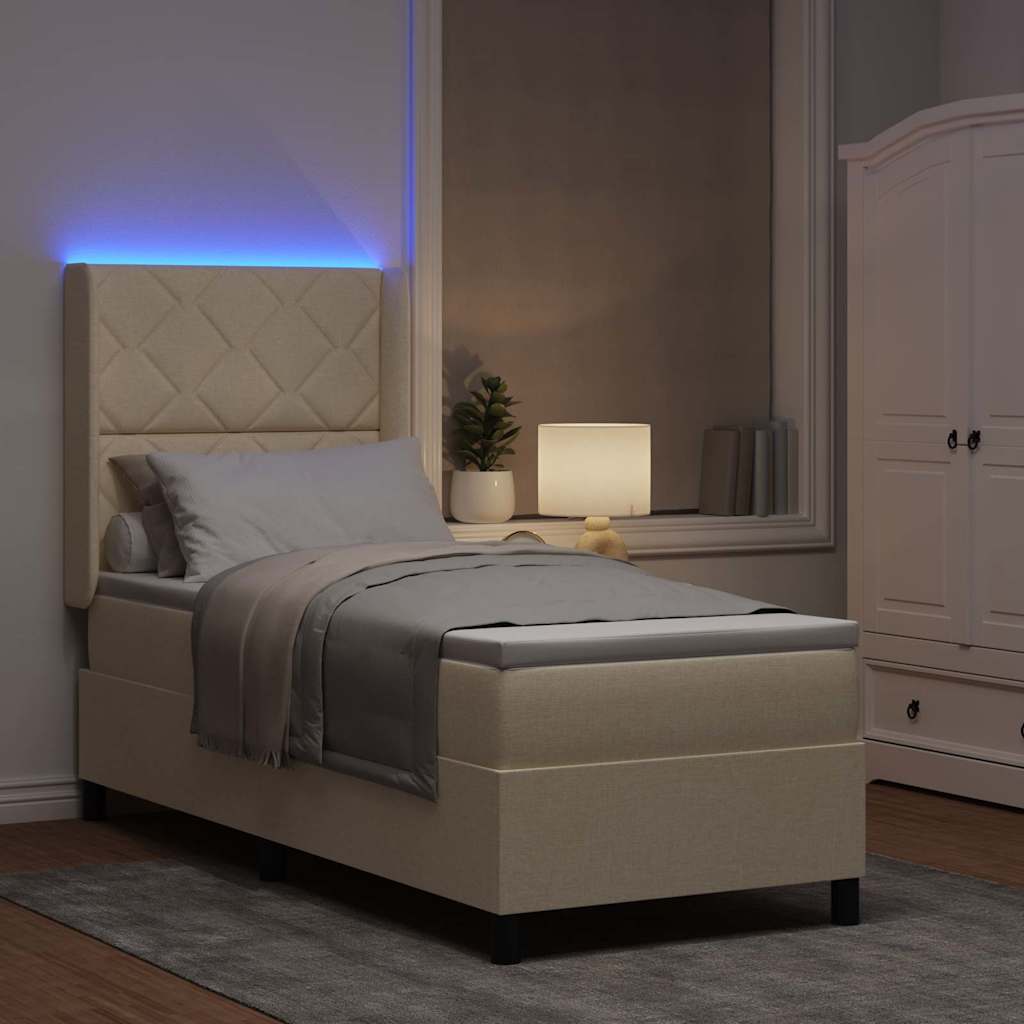 LED Box Spring Ágy fejtámlával Krém 90 x 190 cm szövet
